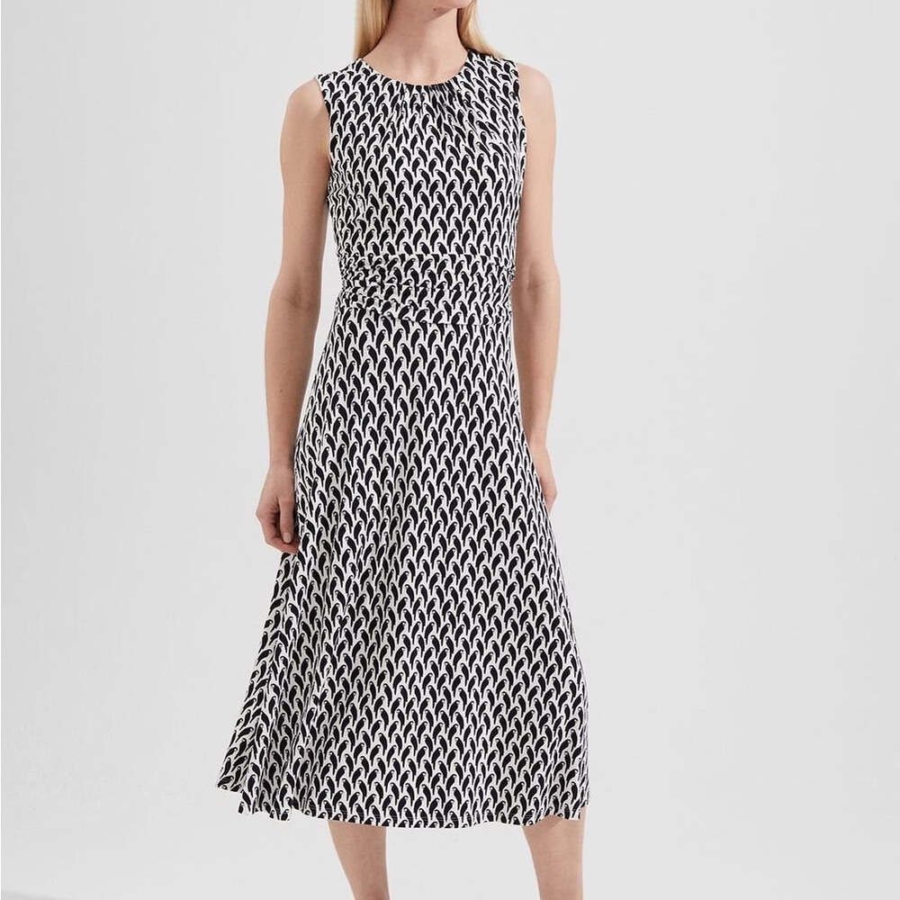 HOBBS London Bayview Bird Parrot Midi Dress Black White Size 8